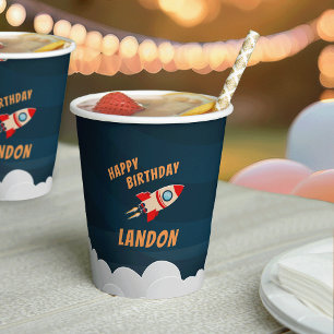 Personalised Rocket Ship Birthday Paper Cups
