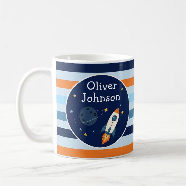 Personalised Rocket Ship Space Adventure  Coffee Mug (Left)