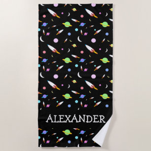 Personalised Rockets Planets Moons Stars Space Beach Towel