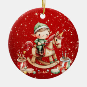 Personalised Rocking Horse Unicorn Elf Children Ceramic Tree Decoration