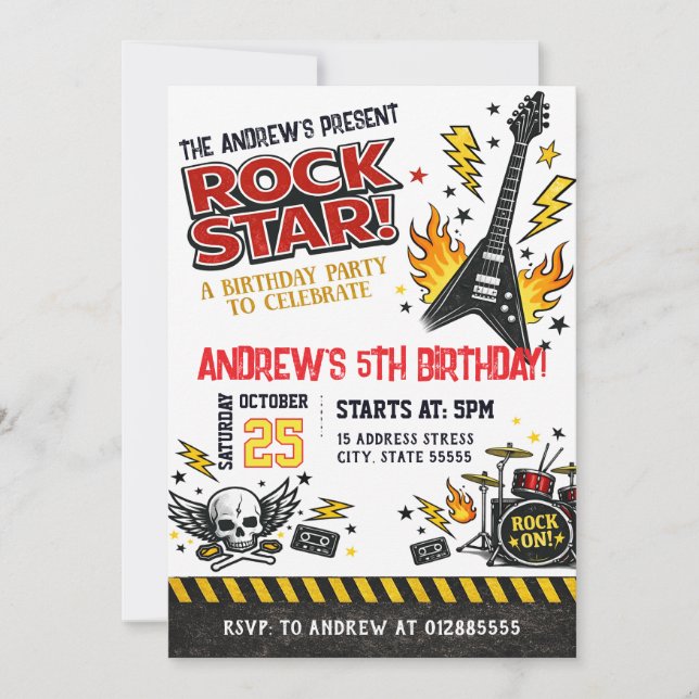 Personalised Rockstar Birthday Invitation (Front)