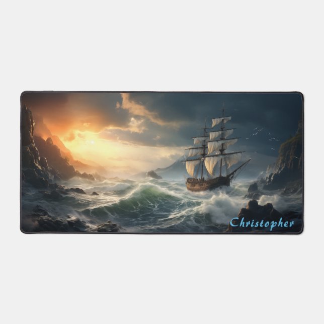 Personalised Rocky Cove and Ship Desk Mat  (Front)
