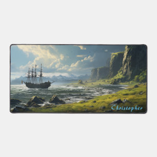 Personalised Rocky Cove and Ship Desk Mat