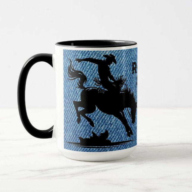 Personalised Rodeo Star Blue Denim Mug (Left)