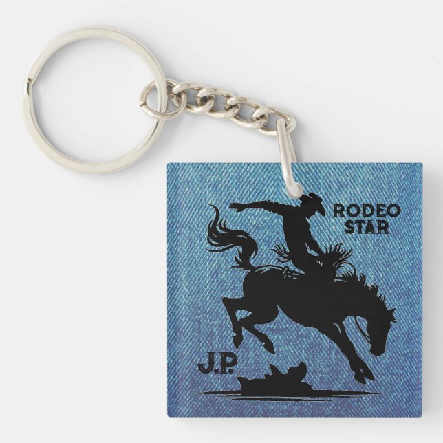 Personalised Rodeo Star Denim Key Ring (Front)