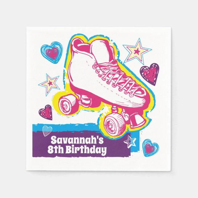 Personalised Roller Skating Birthday Party Napkin (Front)