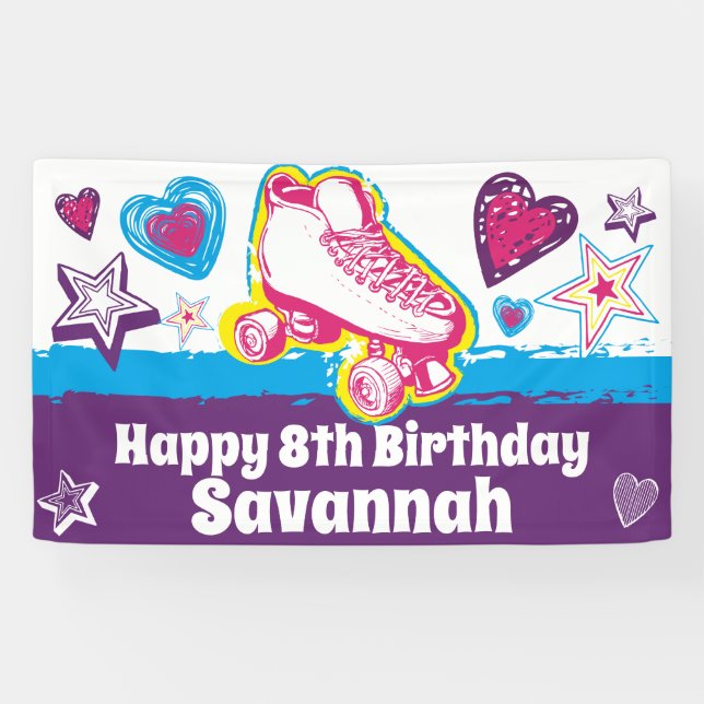 Personalised Roller Skating Party Happy Birthday Banner (Horizontal)