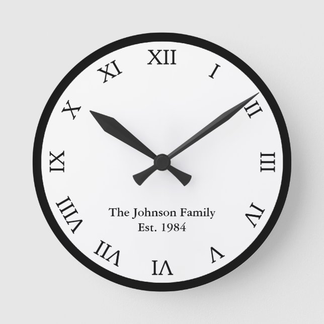 Personalised Roman Numeral Round Clock (Front)