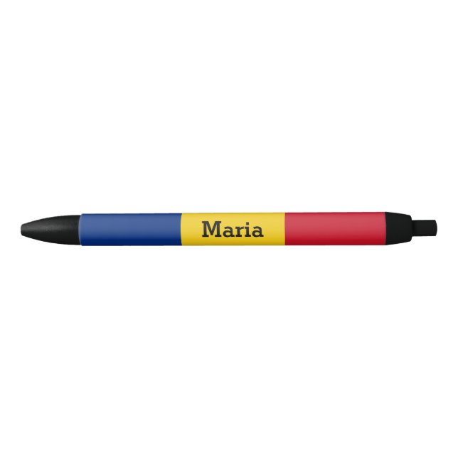 Personalised Romanian Flag Black Ink Pen (Front)