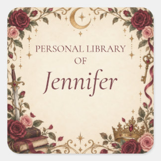 Personalised Romantasy Library Bookplate Square Sticker