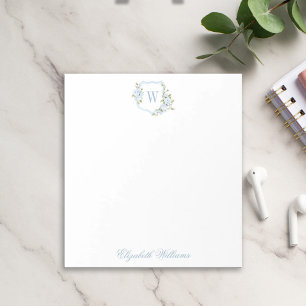 Personalised Romantic Blue Watercolor Floral Crest Notepad