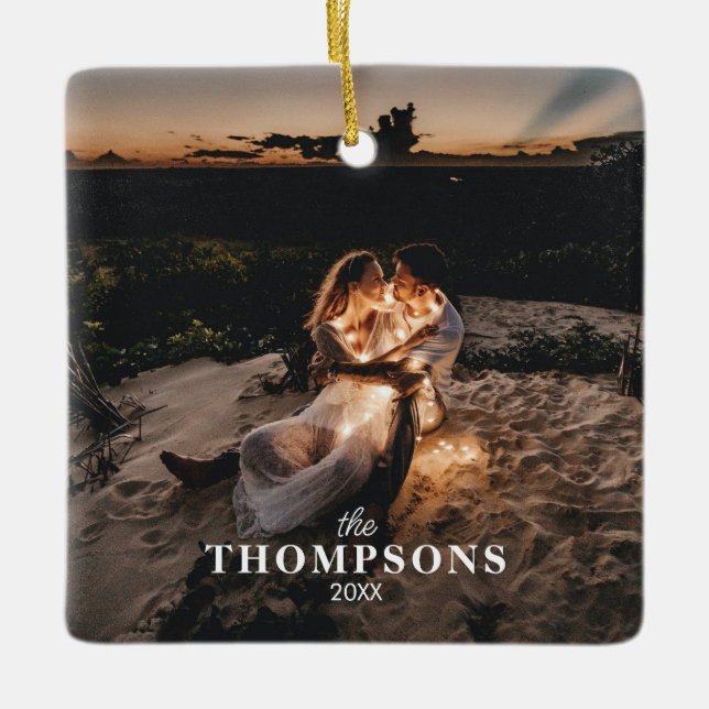Personalised Romantic Couple Photo Christmas Ceramic Ornament (Front)