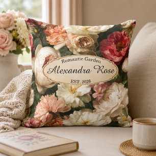 Personalised Romantic Floral Watercolor Peony Rose Cushion