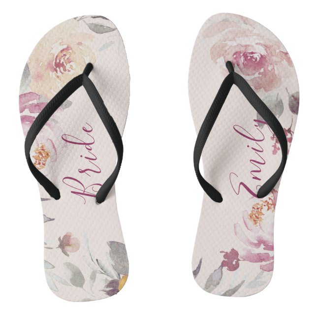 Personalised romantic garden floral bride flip flops (Footbed)