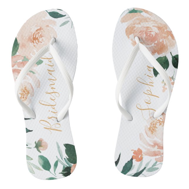 Personalised Romantic garden floral bridesmaid Flip Flops (Footbed)