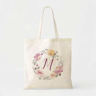 Personalised romantic garden floral monogram tote bag