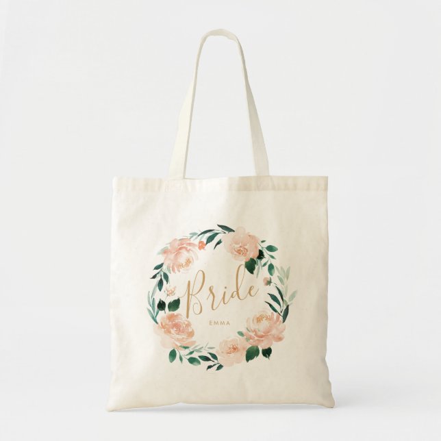 Personalised Romantic garden floral wreath bride Tote Bag (Front)