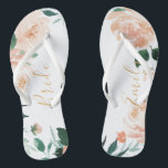 Personalised Romantic garden peach floral bride Flip Flops<br><div class="desc">Modern watercolor peach floral and botanical greenery,  elegant and romantic,  great personalised bridal party gifts for bride to be.</div>