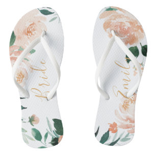 Personalised Romantic garden peach floral bride Flip Flops
