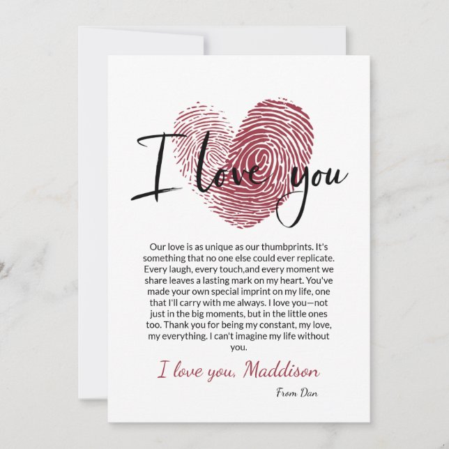 Personalised Romantic Love Card with Thumbprint ❤️ (Front)