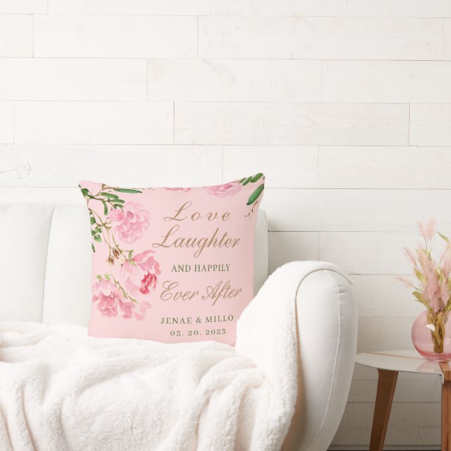 Personalised Romantic Pink Peony Floral Wedding  Cushion (Couch)