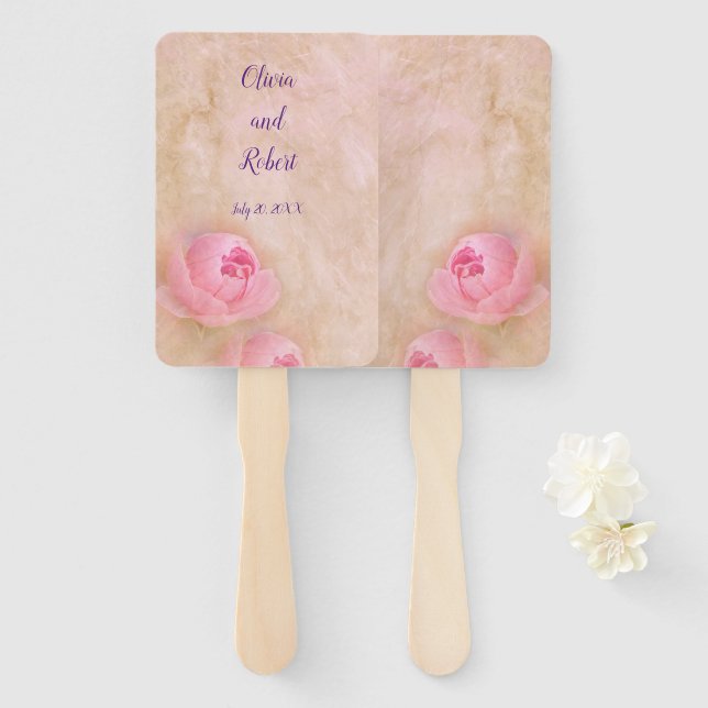 Personalised romantic pink peony hand fan (Front and Back)