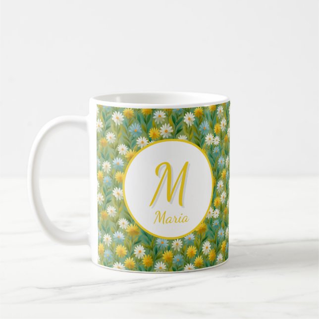 Personalised Romantic Spring Girly Flowers  Coffee Mug (Left)