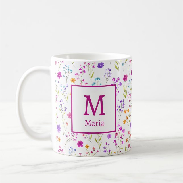 Personalised Romantic Spring Girly Flowers  Coffee Mug (Left)