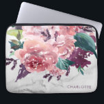 Personalised Romantic Vintage Pink Floral Marble Laptop Sleeve<br><div class="desc">Personalised Romantic Vintage Pink Floral Marble Laptop Sleeve with your name along with hydrangeas and roses in pinks and purples on a chic white marble background.</div>