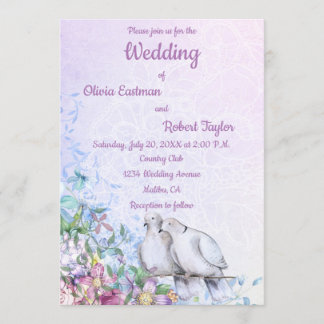 Personalised romantic white doves wedding invitation