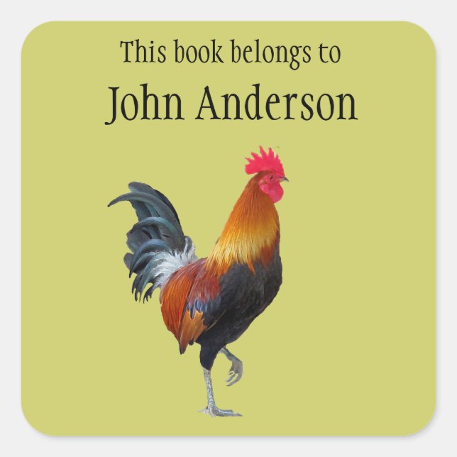 Personalised Rooster Bookplate Sticker (Front)