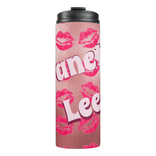 Personalised Rose Coloured With Lips Thermal Tumbler