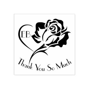 Personalised Rose Design Thank You Rubber Stamp