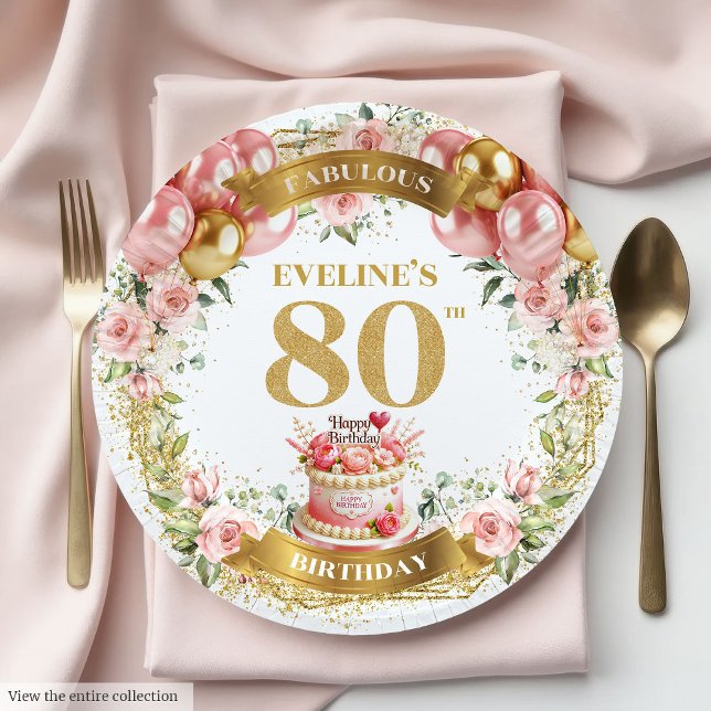 Personalised Rose Gold 80th Birthday Paper Plates (Personalized Rose Gold 80th Birthday Paper Plates)