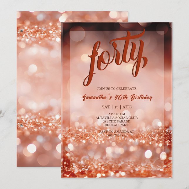 Personalised  Rose Gold Birthday Party Invitation (Front/Back)