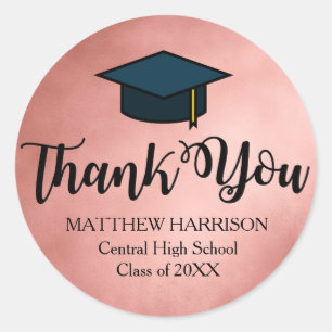 Personalised Rose Gold Black Thank You Graduation Classic Round Sticker