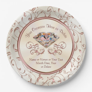 Personalised Rose Gold Diamond Paper Plates