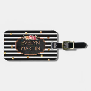 Personalised Rose Gold Dots   Chalkboard Stripes Luggage Tag