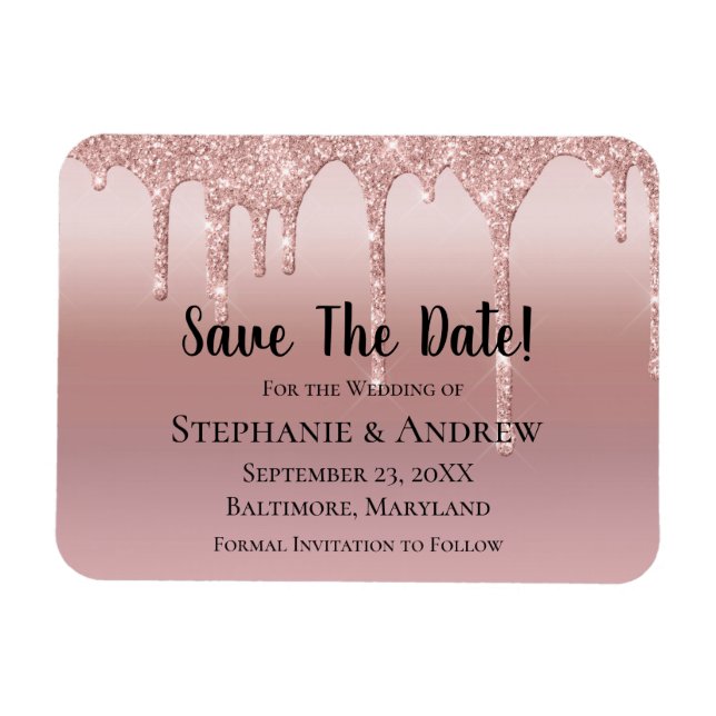 Personalised Rose Gold Dripping Glitter Blush Pink Magnet (Horizontal)