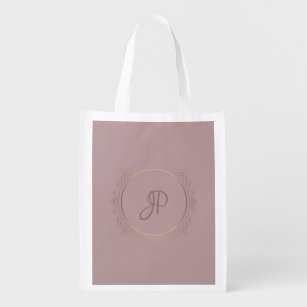 Personalised Rose Gold Elegant Monogram Template Reusable Grocery Bag