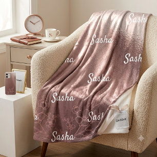 Personalised Rose Gold Floral Name Blanket, Custom Fleece Blanket