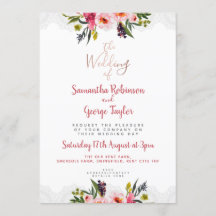 Personalised Rose Gold Floral Wedding Invitation