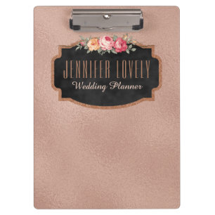 Personalised Rose Gold Foil Chalkboard Floral Clipboard