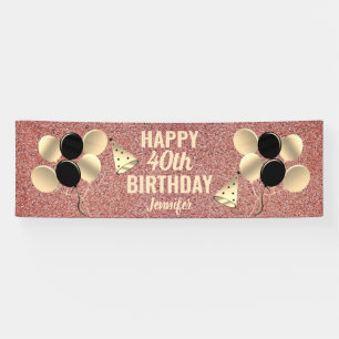 Personalised Rose Gold Glitter 40th Birthday Party Banner