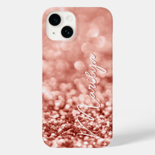 Personalised Rose Gold Glitter Case-Mate iPhone 14 Case