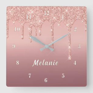 Personalised Rose Gold Glitter Clock Custom Name