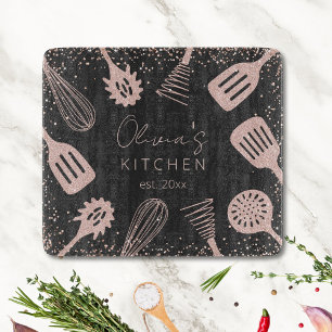 Personalised Rose Gold Glitter Cooking Tools Cutting Board