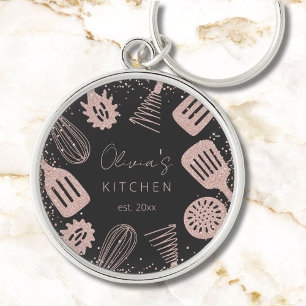 Personalised Rose Gold Glitter Cooking Tools Key Ring