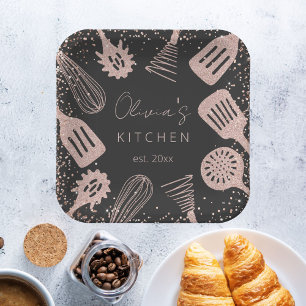 Personalised Rose Gold Glitter Cooking Tools Paper Plate