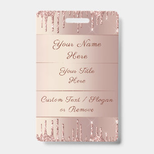 Personalised Rose Gold Glitter Custom Name Badge ID Badge